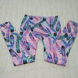 No Boundaries large pink galaxy space feathers leggings